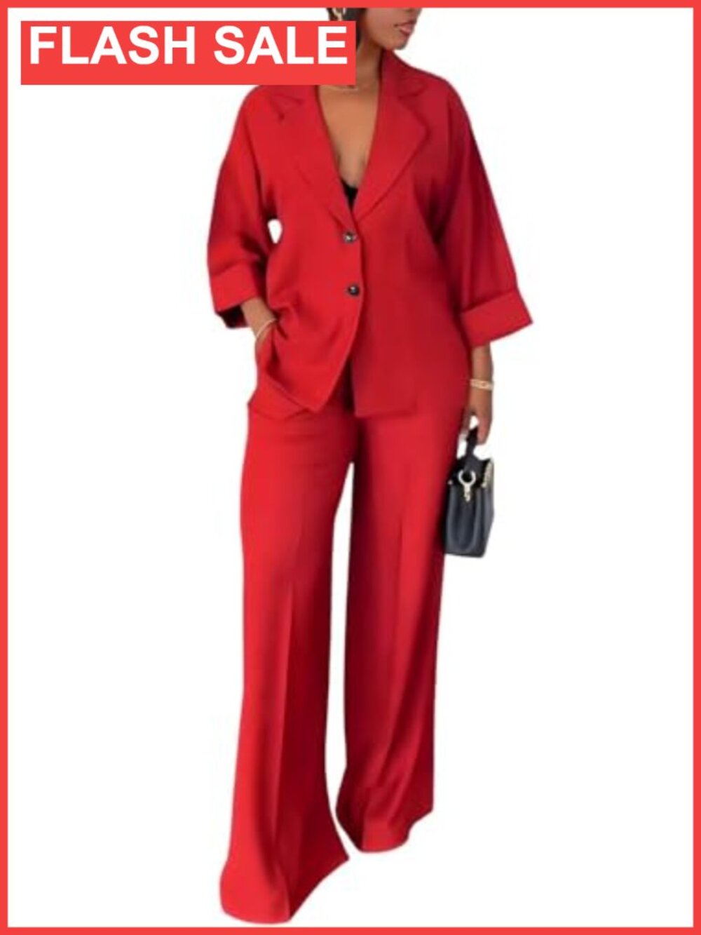 Women's Long Sleeve Blazer Wide Leg Pants Suit Set